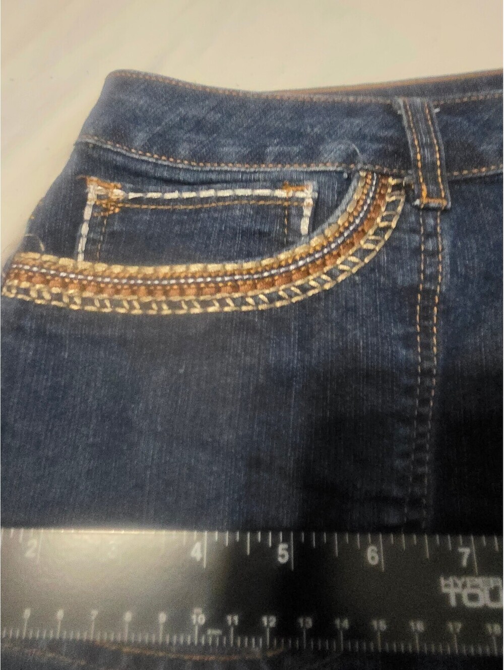 Dark Wash Denim Midi Skirt with Thread detail Pockets